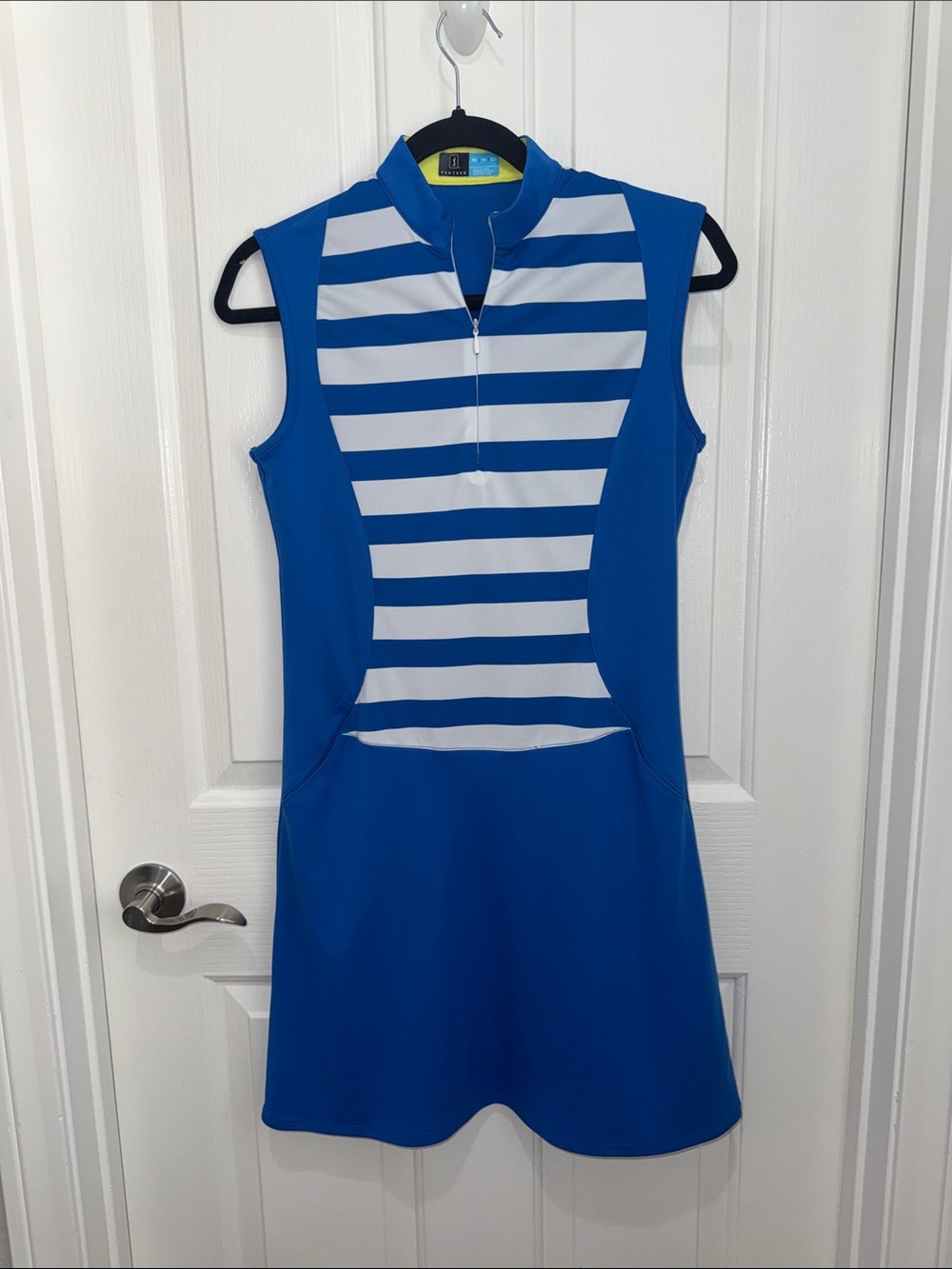 PGA Tour Royal Blue & White Sleeveless Striped Golf Mini Dress w/2 Front Pockets